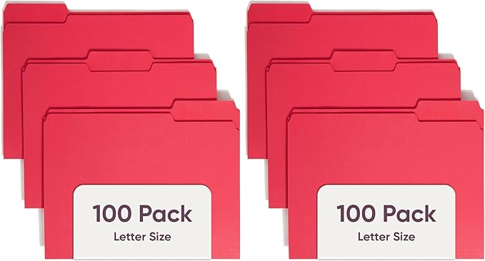 Smead File Folder, 1/3-Cut Tab, Assorted Positions, Letter Size, Red, Value Filing Products, 100 per Box (Pack of 2)