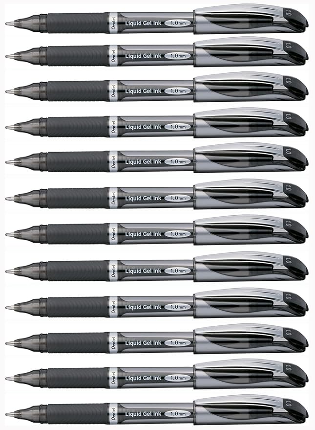 Pentel ENER-GEL Deluxe Liquid Gel Pen, Bold Line, Metal Tip, Black Ink, Box of 12 (BL60-A)