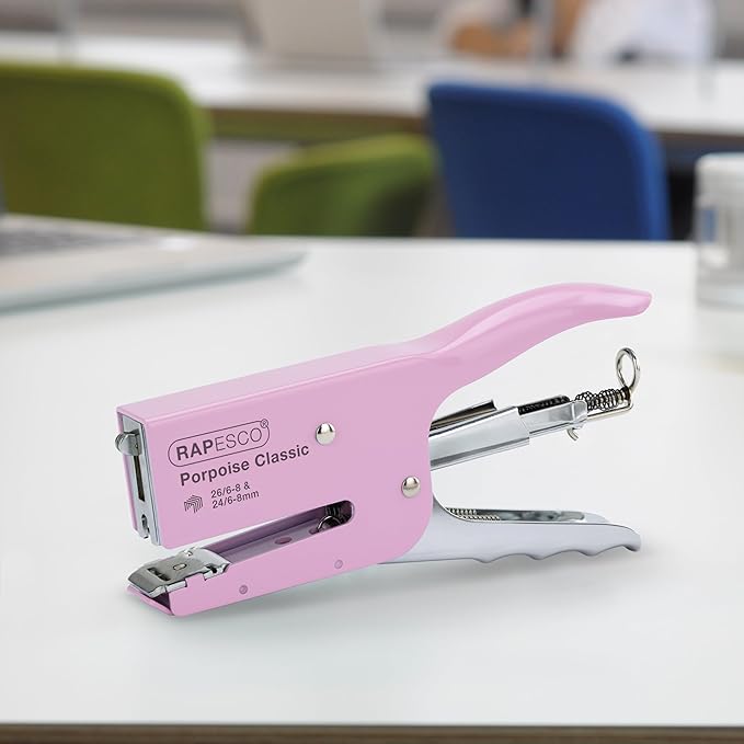 Rapesco 1356A Porpoise Classic Stapling Plier with 10.000 Staples, Type 26 Standard 5/16", 45 Sheet Capacity, Uses Type 26 Standard and Type 24 High-Capacity Staples, All Metal, Pink