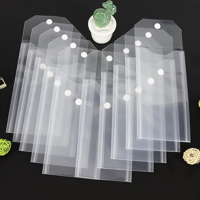 Plastic Envelopes 10 Pack Poly Envelopes Hook Loop Closure,Receipt Stickers Storage Holder Document Folders for Receipt Cash Organization（7.87x3.94 inch）