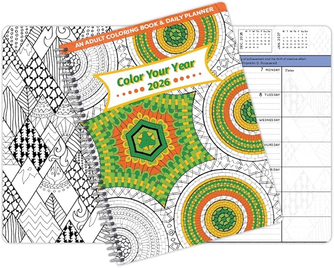 Dated Annual Color Your Year 2026 Planner, Full Calendar Year, Medium (6.625" by 9")
