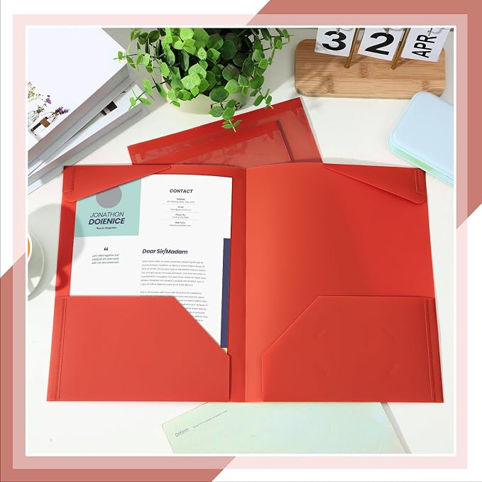 Henoyso 18 Pack Red Plastic Folders with Clear Front Pockets Heavy Duty File Folders with 2 Pockets and Card Slot for Student Communication School Office Presentation Report