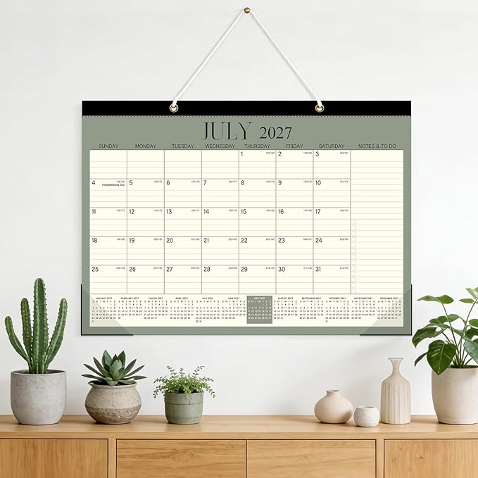 ZTX Desk Calendar 2026-2027,18 Months Calendar from July 2026 to December 2027,17" x 12" Big Calendars 2026-2027 Monthly Planner with Plastic Cover for Teacher Home Desk Top Green