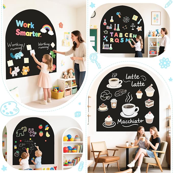 Magnetic Wall Decal Arch 40x32 inch Magnet Wall for Kids Chalkboard Adhesive Blackboard Magnetic Wallpaper Chalk Board Magnetic Wall Decal for Kids Playroom for Home Playroom Classroom Black