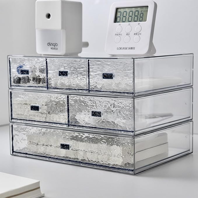 Desk Drawer Organizer, Stackable Plastic Storage Drawer, Grocery Organizer For Stationery/Office Supplies (New Clear, 1 Compartment))