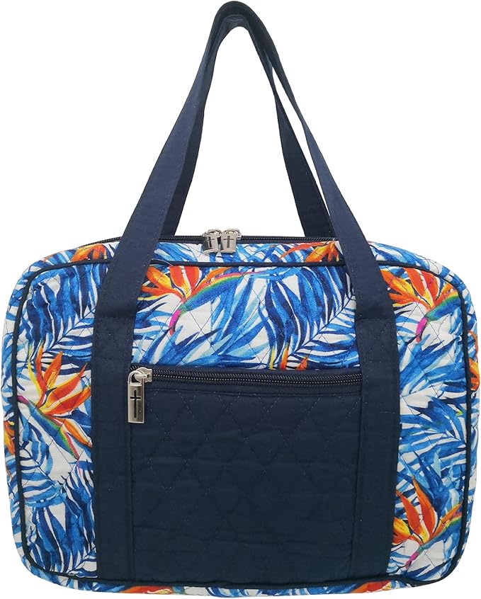 DIWI Quilted Bible Cover Extra Large Sizes 11.25 X 8.25 X 2.75 Inches Bible Tote Good Book Case (XL, C2 Sea Flowers)