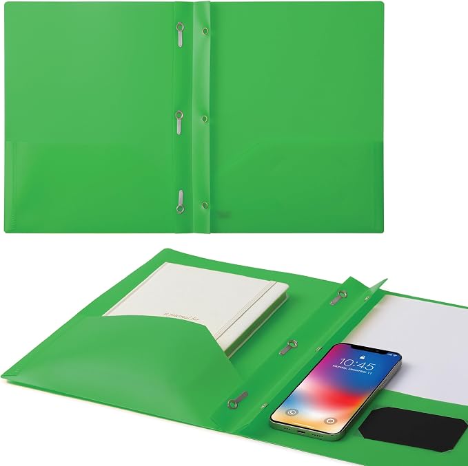 Mr. Pen- Plastic Folders with Pockets and Prongs, 48 Pack, Letter Size, Green, Flexible Plastic Folders with Prongs and Card Slot