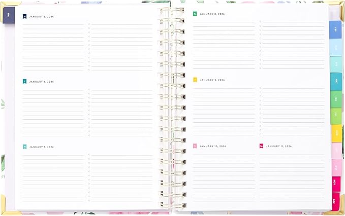 Simplified 2026 12-Month Spiral Weekly Planner — Cottage Floral — January 2026 - December 2026, Calendar Year Organizer with Stickers, Pockets, and Keepsake Box