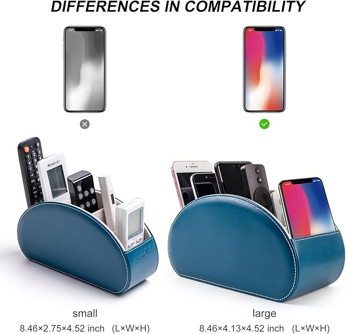 BONNY DODO Remote Control Holders Organizer Box with 5 Compartment PU Leather Multi-functional Office Desk Storage Caddy Store (Pacock blue)