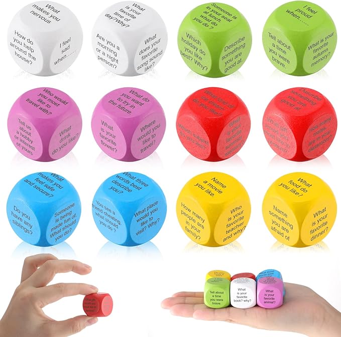 Jenaai 12 Pcs Conversation Ice Breaking Cubes Social Emotional Learning Activities Social Emotional Dice Wood Conversation Cube for Kids Adult Classroom Family Couple (Conversation)