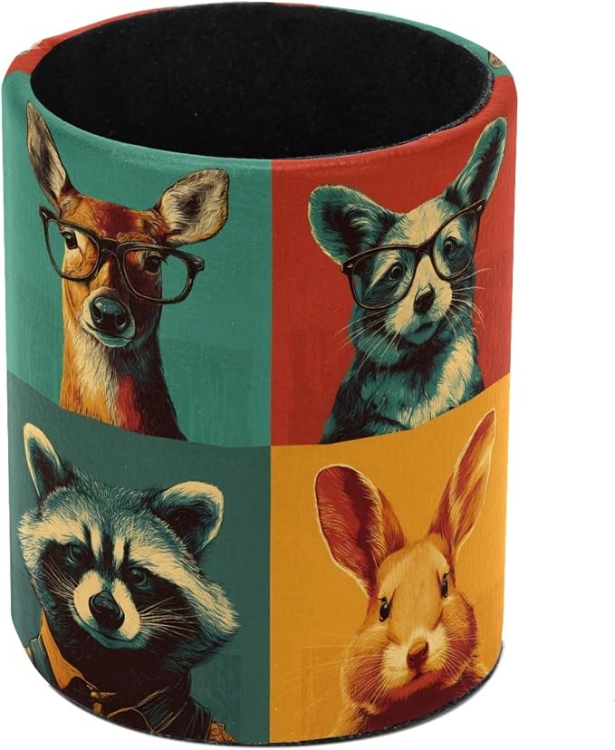 Vintage Animals Pen Holder Pencil Organizer for Desk, 3.1” x 3.1” x 3.9” Pencil Cup Office Supplies, Large Capacity Cute Pen and Makeup Brush Holder for Home, School, Desktop