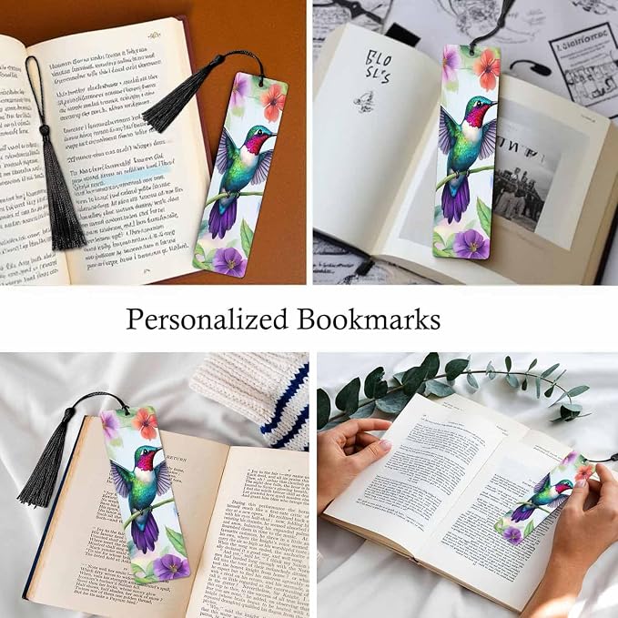 Cute Hummingbird Bookmarks Set 5 with Tassels Watercolor Flower Bird Wooden Bookmarks for Reading Women Men Students Teachers School Supplies