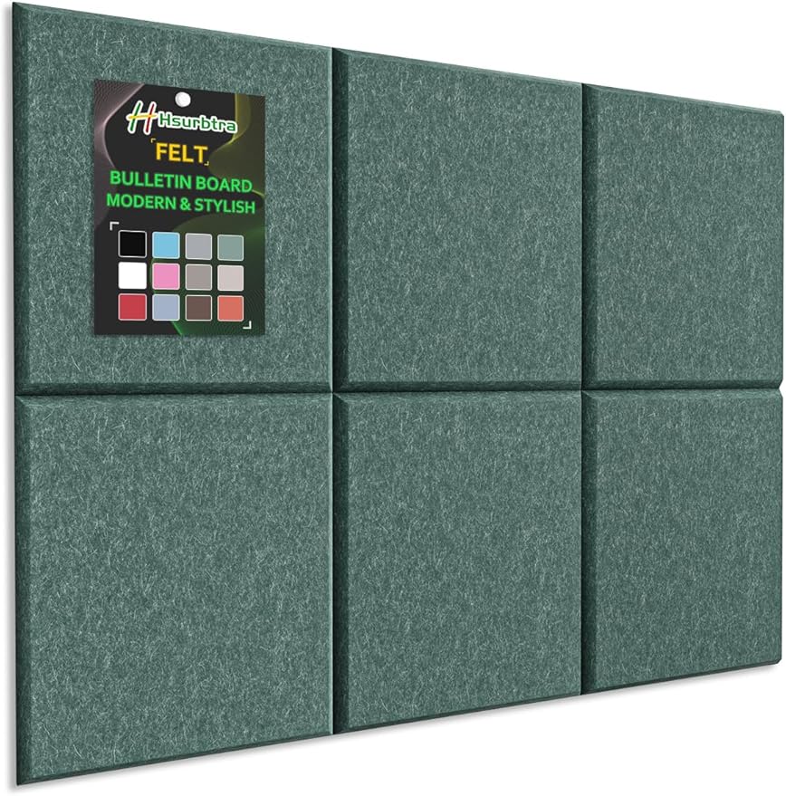 Hsurbtra Cork Board for Wall 24 x 18 Inch, 6 Pack Felt Bulletin Notice Board with Pushpins for Office Home School Farmhouse Wall Decor, Green