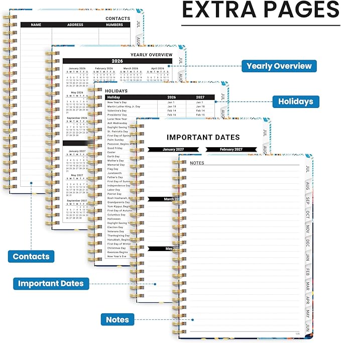 2026–2027 Academic Planner, Weekly and Monthly Planner for Women, July 2026 - June 2027, Pretty Hardcover 2026–2027 Academic Planner with Tabs, Inner Pocket, Spiral Bound, Perfect Office Home School Supplies - 6.3" x 8.5", Floral Street