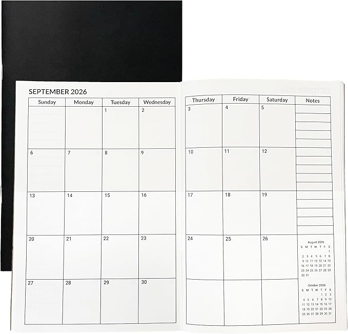 A5 Calendar Planner July 2026 - June 2028, Travelers Notebook Inserts for 2 Years, Monthly Calendar & Important Dates & Line & Dotted, 100gsm Paper, 8.3 x 5.5 in, 1pcs (Black)