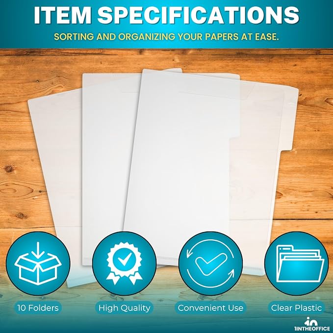 1InTheOffice Clear Plastic Folder, Transparent Plastic Document File, Clear Pockets Folder, Letter Size,10/Pack
