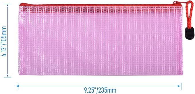 3 Pcs 4.13" x 9.25" Bills Sizes Mesh Zipper Pouch Bags, Mesh Bags with Zipper，Waterproof Clear document pouch for Organization Puzzles Travel, Office, Classroom Organization, Bills Red
