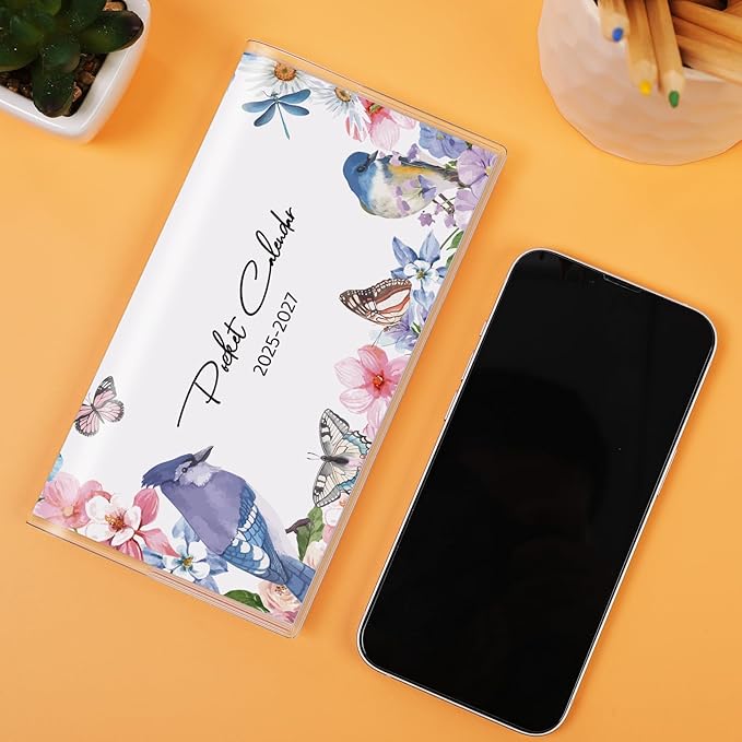 Pocket Calendar 2025-2027, Small Pocket Planner 2026 for Purse, Monthly Planner with Pvc Cover, Small Size (3.5" x 6"), From July 2025 - December 2027 - Bird