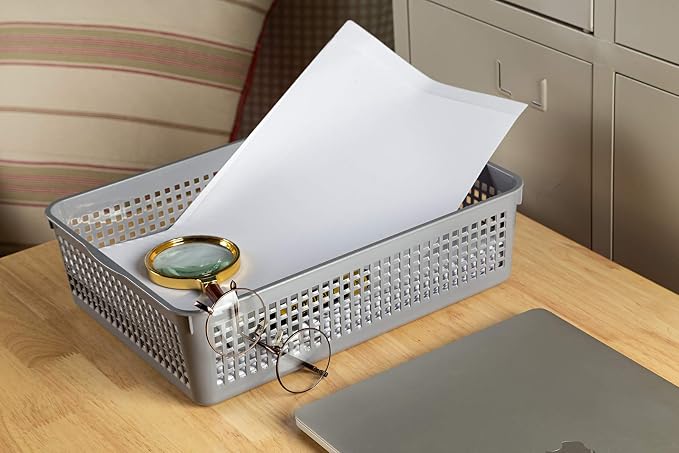 Aebeky A4 Size Plastic Paper Storage Trays,Desktop File Organizer Baskets,6-Packs (Grey)
