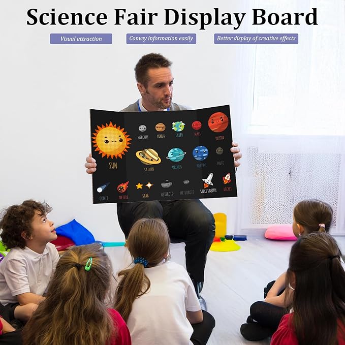 Ndsox 4 Pack 26" x 16" Black Trifold Poster Board Medium Size Corrugated Cardboard Science Fair Display Boards for School Projects, Business Presentations, Event Displays, and Art Exhibitions