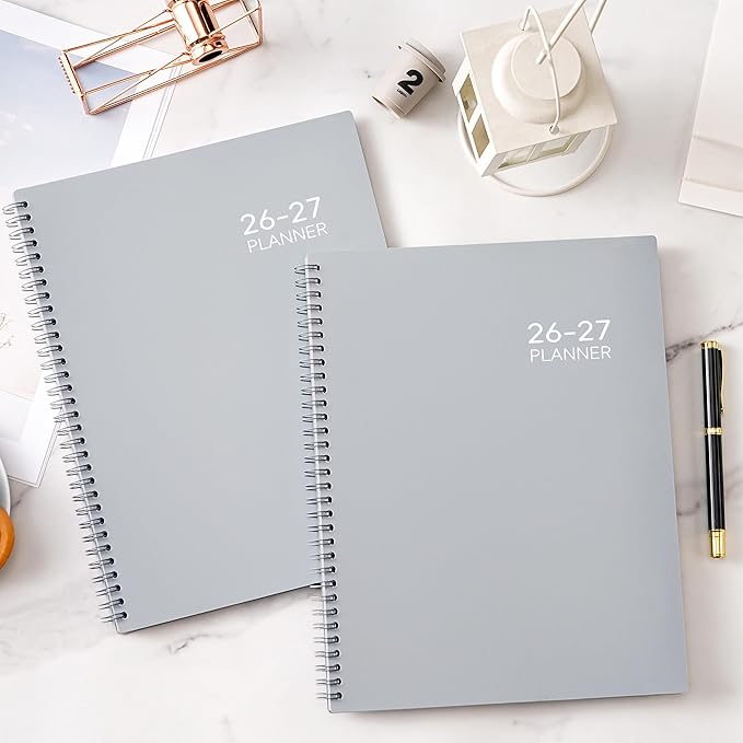 Planner 2026-2027- July 2026 - June 2027, Academic Planner 2026-2027, Tabs, Spiral Bound, 9" x 11", Grey