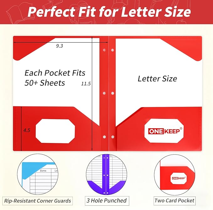 8 Pack Plastic Folders with Pockets 3 Hole Punched, Assorted Colors – Durable 2-Pocket Plastic folders for 3 Ring Binder Folder, Letter Size Folders for Office, High School & Back to School