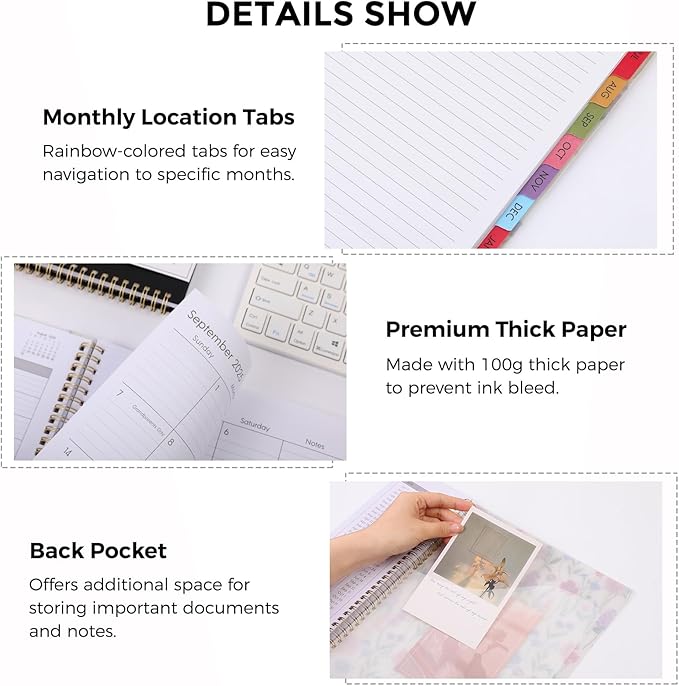 SKYDUE Appointment Book 2026-2027, Academic Hourly Planner from July 2026 - June 2027, 8.5" x 11" Weekly & Monthly Schedule Planner with 15-Minute Interval- Perfect for Daily Planning White Flower