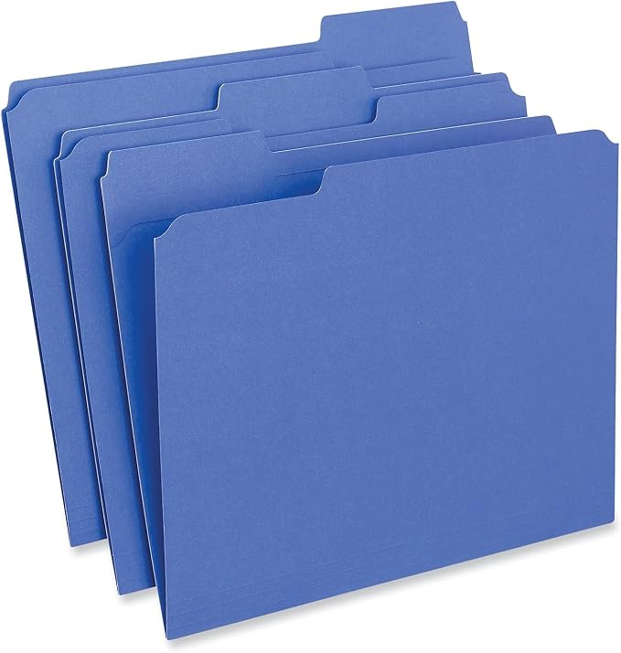 Universal 16161 Colored File Folders, 1/3 Cut Assorted, Two-Ply Top Tab, Letter, Blue, 100/Box