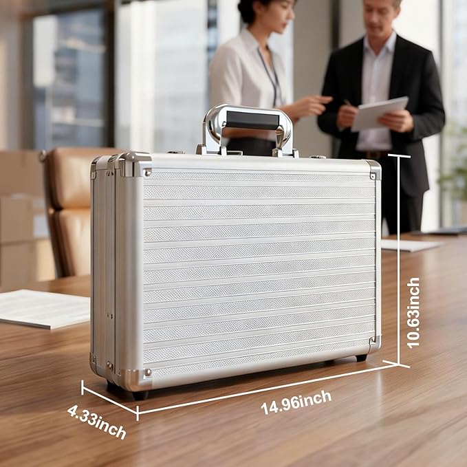 Locking Briefcase 15" File Organizer Storage Box, Portable with Dual Combination Locks, Durable Aluminum Alloy Frame for Cash/Documents, Ideal for Home/Office/Travel/Business