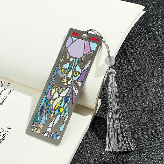 Vibrant Windowsill Cat Bookmark with Tassel - Exquisite Brass Bookmark for Book Lover Gifts, Reading Supplies Books Accessories Gifts for Friends