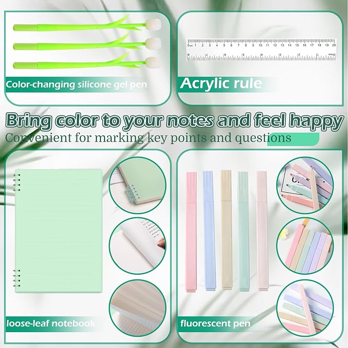 Sage Green Desk Accessories Office Supplies Set, Pen Holder, Stapler, Tape Dispenser, Notebook, Scissor, Sticky Notes, Binder Clips, Desk Organizers (Green)