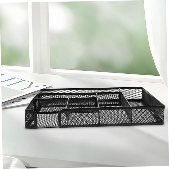 Cabilock 6-Compartment Metal Mesh Desk Organizer Tray Multifunctional Storage Box for Office Supplies Craft Storage Black