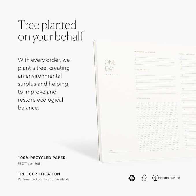 Pinesman - One Day, Elegant Daily Desk Planner, Gold Foiled, Minimalist Productivity Planner Pad, Time Blocking Hourly Schedule, To Do List Notepad, A4, 52 Pages, FSC™ Certified