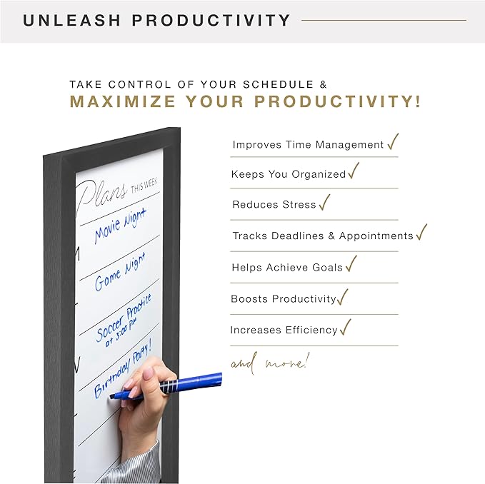 MCS Dry Erase Weekly Planner 14x30 Black Framed Calander Whiteboard for Wall, Plan Your Week with Family Weekly Planner for Dinners, Sports, Events & More