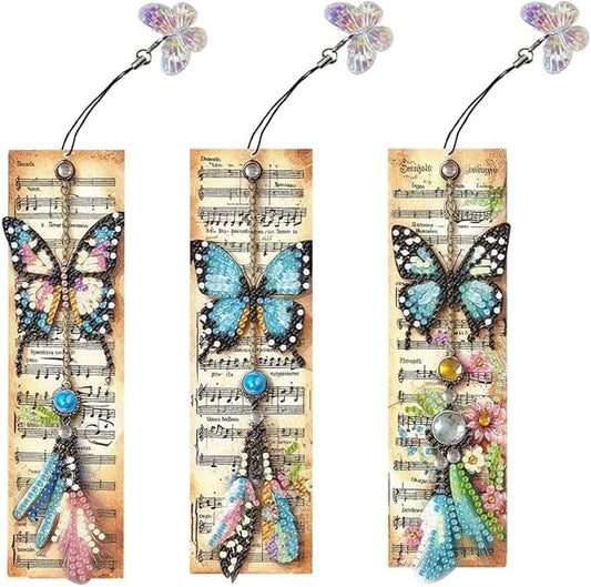ARTopet 3Pcs DIY Diamond Art Painting Bookmarks with Colorful Butterfly Pendant PET Bookmark Ornament Double Sided Pattern Single Sided Diamond Book Marker Clip Gifts Tags-Butterfly01