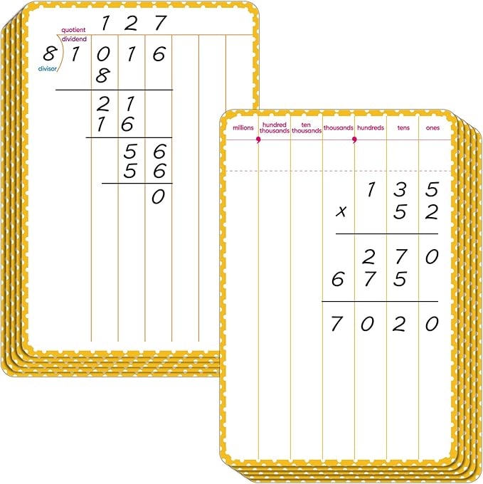 10 Packs Division Whiteboards, Dual-Sided Erasable Design - One Side for Division, The Other for Addition, Subtraction & Multiplication, Ideal Mathematical Teaching Aid for Classroom and Home Use