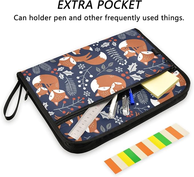 Cute Fox Family Tree Leaves 13 Pockets Expanding File Folder with Sticky Labels Accordion File Folder Document Organizer Letter Size A4 Papers Expandable File Keeper