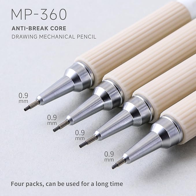 languo 0.9mm Mechanical Pencil Set with Case, 4PCS Drafting Mechanical Pencils Kit – 4 Tubes HB Lead Refills, 3 Erasers, Ideal Pencil Set for Writing & Drawing