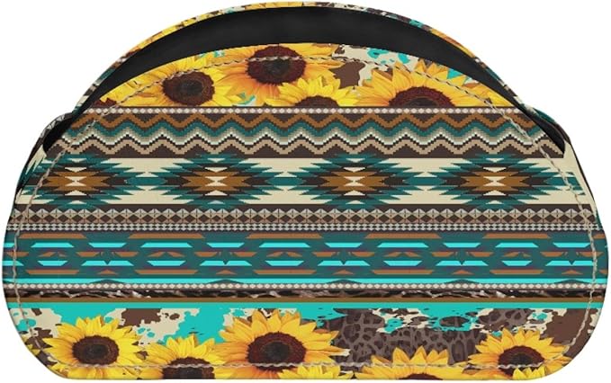 FUSURIRE Aztec Sunflower Leopard Print Tv Remote Controllers Holders for Desk Bed Couch Sofa, PU Leather Desk Storage Box Cosmetic Storage Cup Multi-functional Pencil Holder, Home&Office Accessories