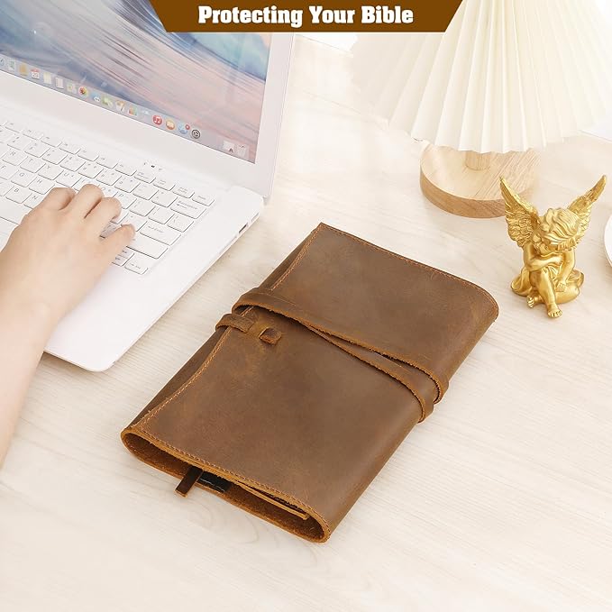 Jack&Chris Leather Bible Cover, Leather Book Cover for Men and Women, Bible Holder Strap Bible Cover Gifts, JC61-8M