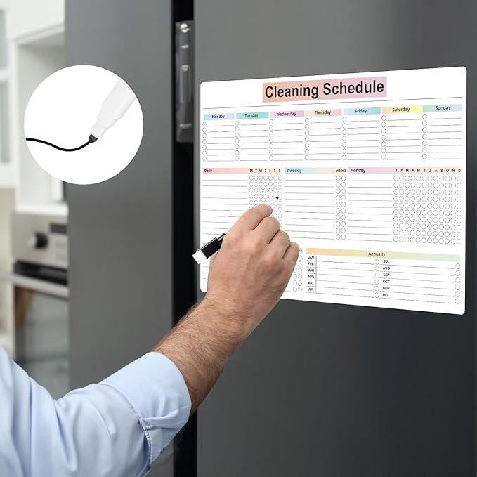 Cleaning Checklist Dry Erase Magnetic Whiteboard for Refrigerator,Daily Weekly and Monthly Checklist Planner and Household Chore-Cleaning Schedules and Checklists (Style New)
