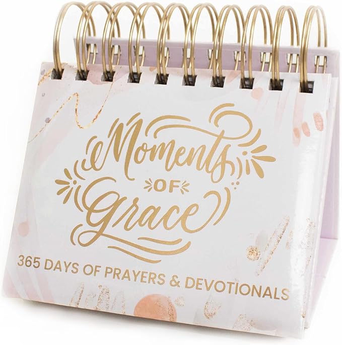 bloom daily planners x Writefully His Undated Perpetual Desk Easel - Christian Inspirational Standing Desktop Flip Calendar - Page a Day - (5.25" x 5.5") - Moments of Grace