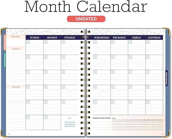 Undated Family Planner Organizer – 8.5" x 11" Weekly & Monthly Calendar for 5+ People, Meal Planning, Budgeting, Habit Tracker – Hardcover, Household Schedule Organizer for Parents, Kids, & Caregivers (Colorful Botanicals)