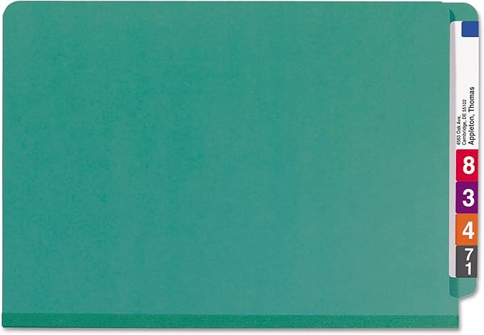 Smead End Tab Classification Folder, Legal, Straight, 2 Dividers, Green, 10 per Box (29785)