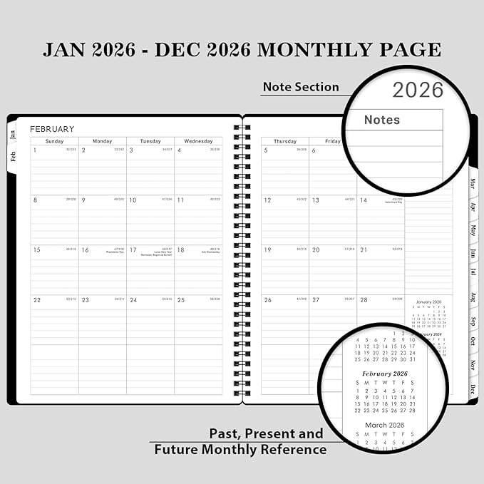 2026 Planner - Calendar Planner 2026, 8" x 10", Jan. 2026 - Dec. 2026, 2026 Planner Weekly & Monthly, Strong Twin-Wire Binding, 12 Monthly Tabs, Improving Your Time Management Skill