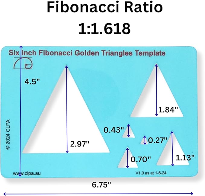 Fibonacci 3-Piece Template Set — 6" Triangle, Pentagon and Hexagon | Golden Ratio Drawing Tools | Fibonacci Art and Drafting Stencils | Clear PETG | Made in Australia