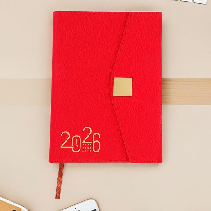 Ciieeo 2026 Daily Planner Notebook One-year Agenda Notepad for Work and Home Use Red Hardcover Calendar Organizer Office Supply Scheduling Journal
