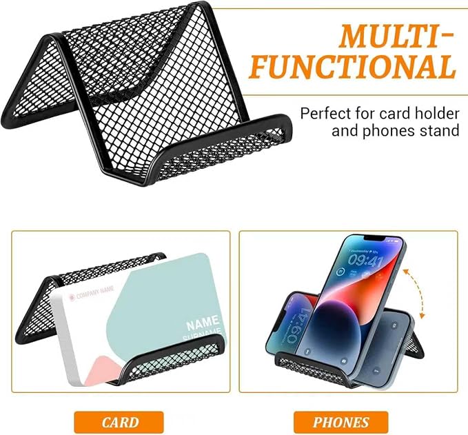 Business Card Holder for Desk, Office Desktop Business Card Display Holder, Mesh Business Card Holder, Desk Accessories for Women and Men,Black ( 3 Pack )