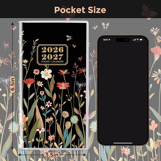 Pocket Calendar 2026-2027 for Purse, 2 Year Monthly Pocket Planner Small Size 6.5" x 3.5", Jan 2026 to Dec 2027 Pocket Calendar for Organizing & Planning (Gilded Butterfly)