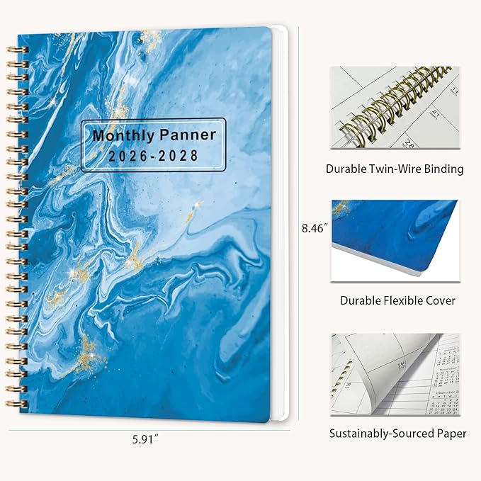 2026-2028 Monthly Planner - 3 Year Monthly Calendar/Planner 2026-2028, 5.9" x 8.5", 36 Month Calendar Planner, Planners with Twin-Wire Binding, Lined Notes Pages